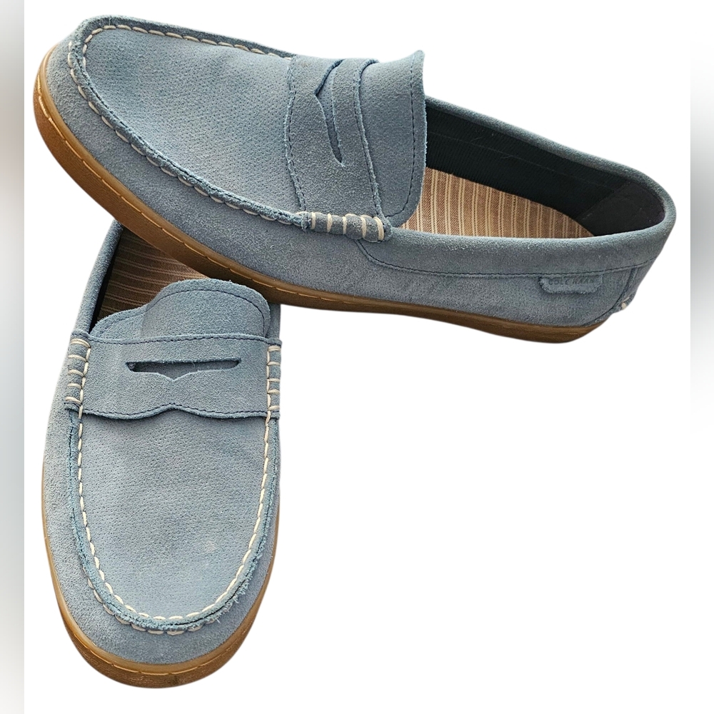 Cole Haan Grand.ØS Blue Suede Penny Loafers Men's 10.5 M EXCELLENT CONDITION - Picture 2 of 11